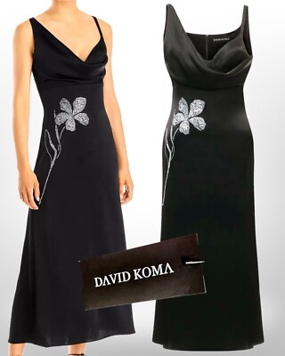 David Koma L14219 Crystal Embellished Floral Midi Dress Size UK10 US6 NWT $2170