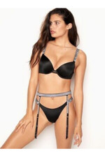 Victoria's Secret Shine Strap Garter Belt Black Rhinestone Details XS/S New