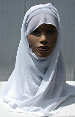Womens Chiffon Scarf Muslim Hijab Plain Headcover WHITE Rectangle Shawl Scarf