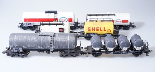 (9240) - 6 Güterwagen: 5 Kesselwagen + 1 Behälterwagen gealtert Fleischmann u.a. | Condition: Gebraucht