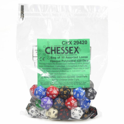 CHX29420 Chessex Opaque: D20 Poly Assorted Bag of Dice (50)