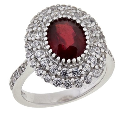 Colleen Lopez RUBY Sterling Silver Ruby & White Zircon Oval Ring Size 8