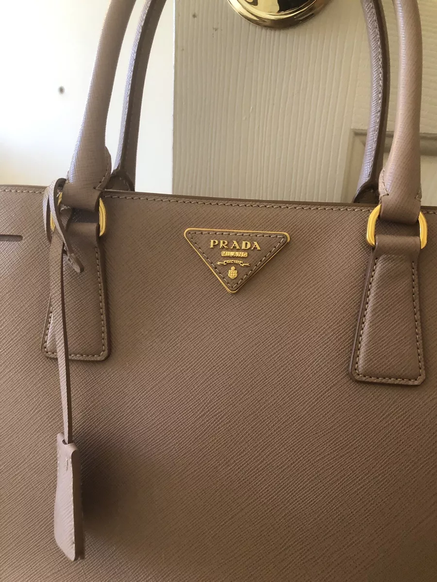 Prada Saffiano Handbag Rose Beige in Calfskin Leather with Gold-tone - US