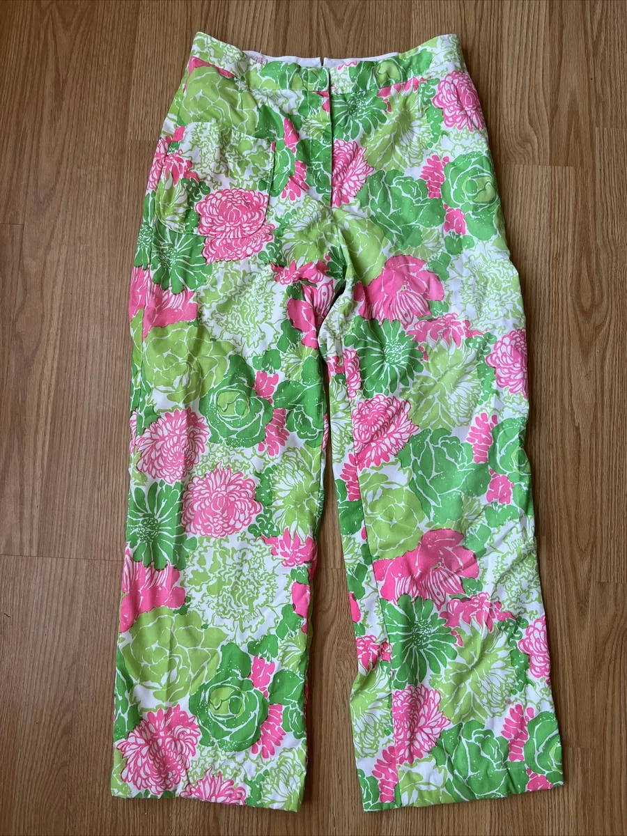 Lilly Pulitzer Womens Sz 6 Pink Green Floral Wide Leg Pants Vintage  Handmade EUC
