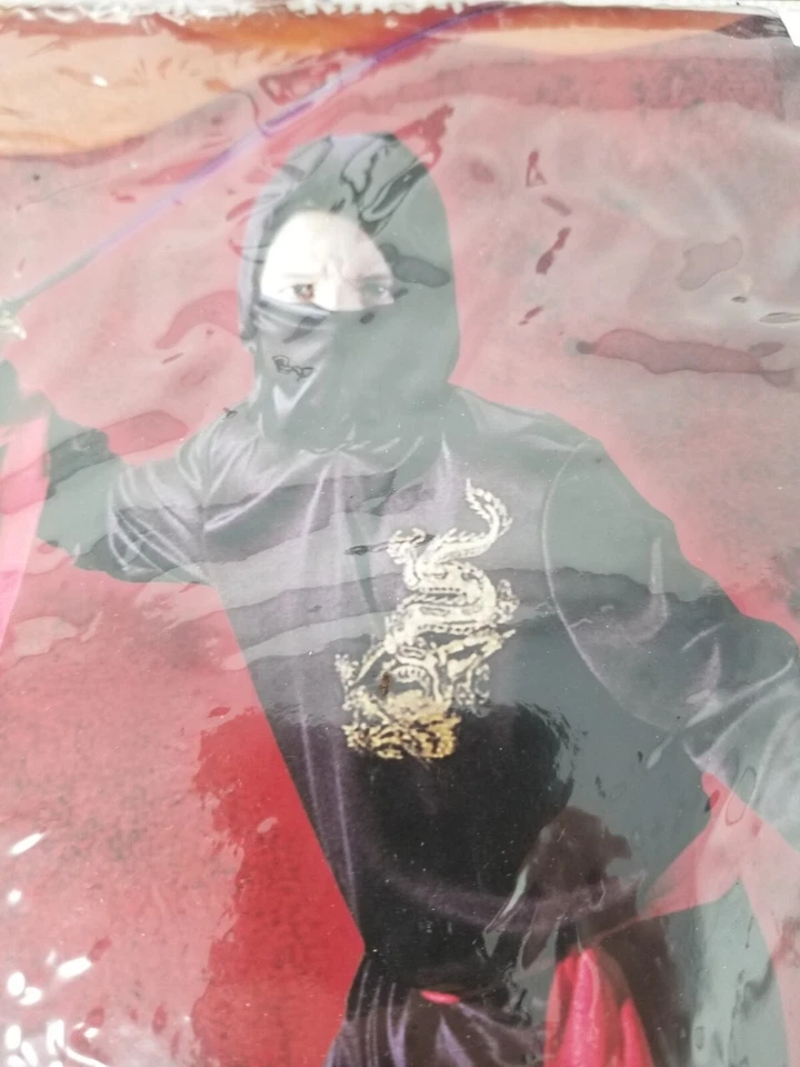 Disfraz de Ninja Negro Disfraz para Niño Disfraz Talla Mediana 2014 Túnica Capucha Máscara Pantalones Foto 3 de 4
