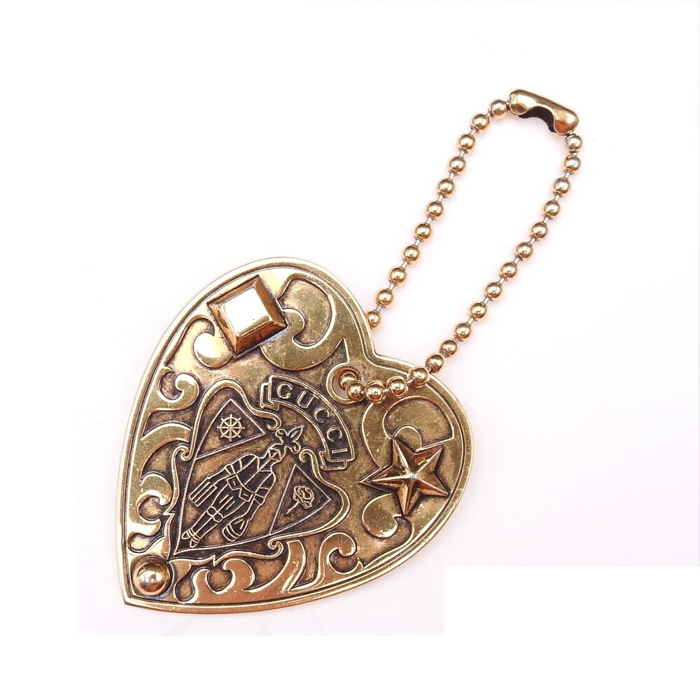 Gucci Crest Heart Gold Bag Charm Key Ring Keychain J3