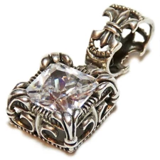 Sterling Silver Square Cubic Zirconia Filigree Pendant/Slide