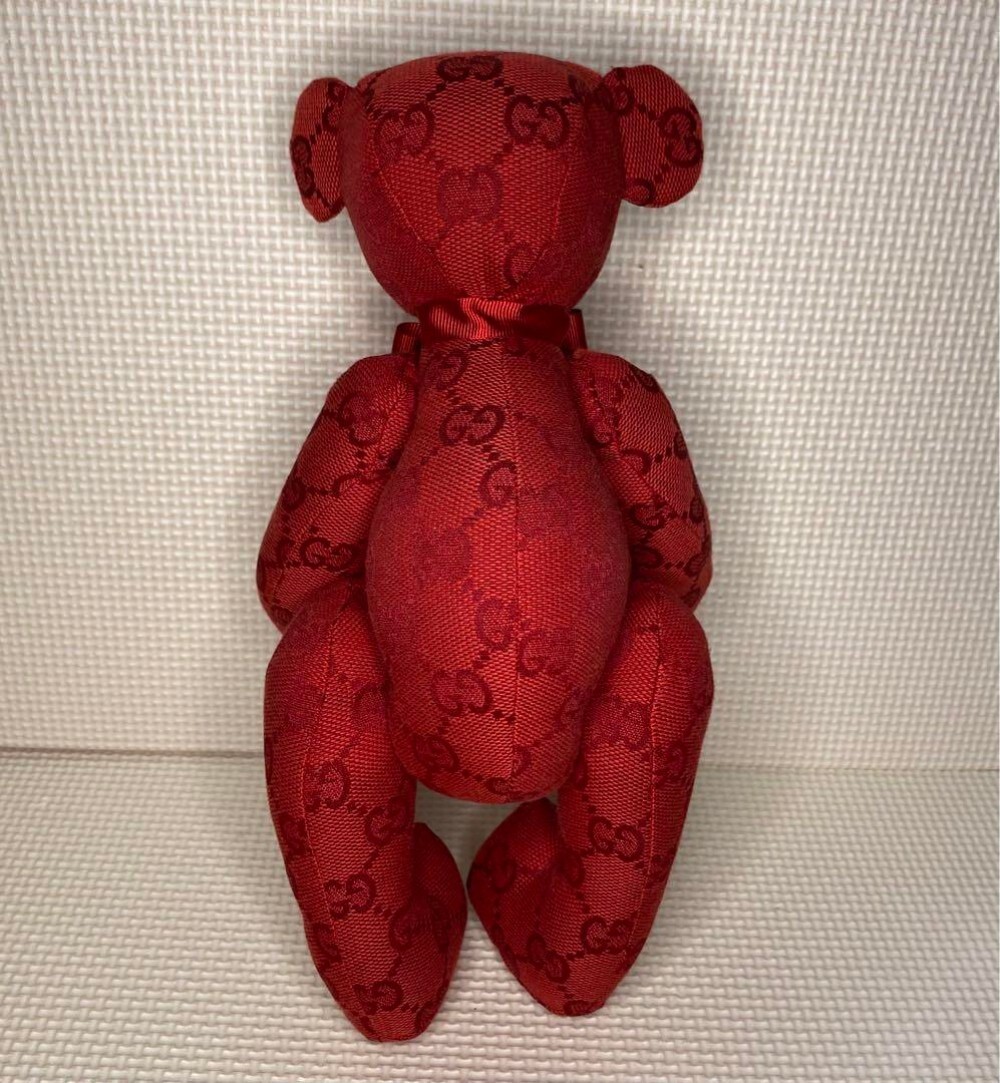 Gucci Teddy Bear Plush Toy GG Logo Pattern Monogram Red USED