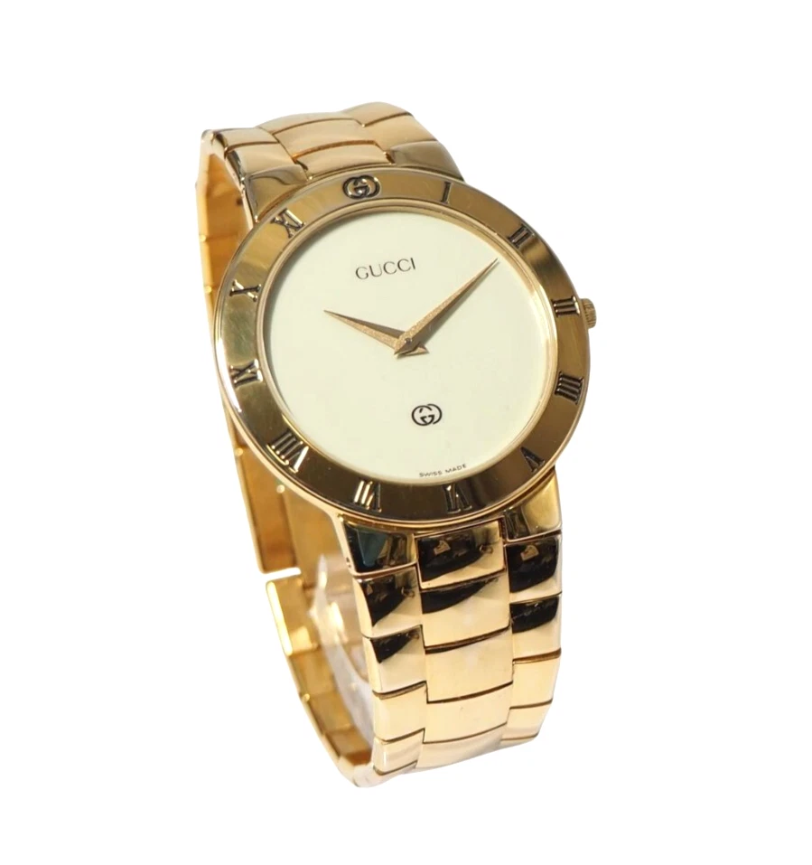 Montre vintage Gucci 3300M plaqué or 32 mm unisexe PILE NEUVE du Japon BNB