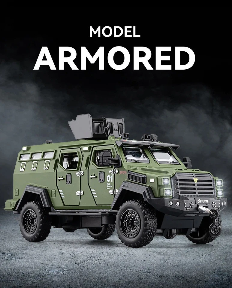 1:32 Military Armored Vehicle Diecast Model Car – Sound Light Off-Road Toy Truck - Image 4 of 4