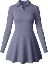 Womens Mini Dress Casual Long Sleeve A-Line Zipper - Grey Blue, Small