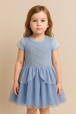 Girls Blue Tulle Party Dress Short Sleeve Size 4/5 Princess Style