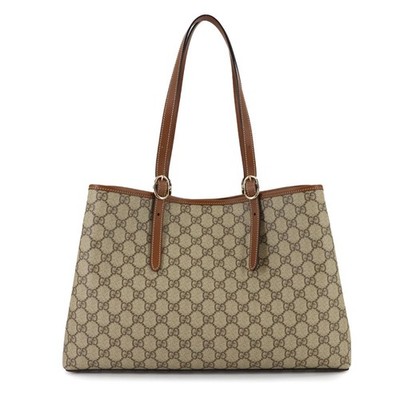 GUCCI GG Emblem Large Tote Bag Beige Brown Leather 815213 Purse