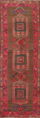 Handmade Pink & Brown Tribal Runner Rug 4x13 Ft Oriental Hallway Wool Carpet