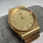 VTG Seiko Watch Mens 32mm Gold Dial Gold Tone Bracelet Date Quartz New Battery