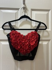 Victoria Secret Bra Bustier Black Red Roses Boned VS Archives Sz Large