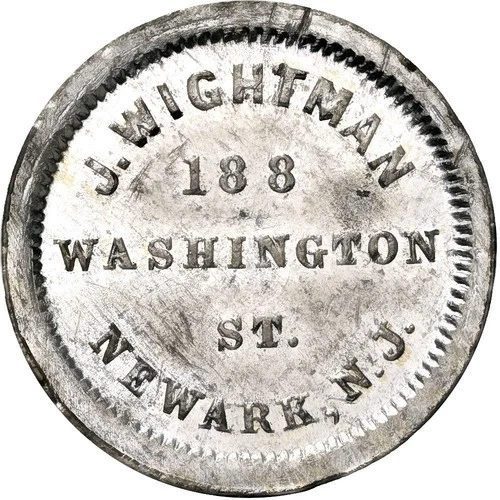 Newark New Jersey Civil War Token J Wightman R9 Very Rare NGC MS63 Ex Hetrich