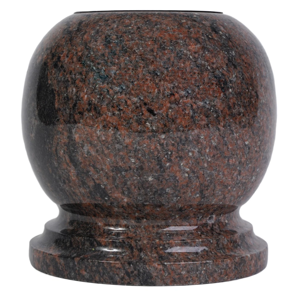 Grab-Vase Granit Aurora Rot Kugel-Vase Friedhof Grab-Schmuck Blumen Grab-Schale - Bild 2 von 4