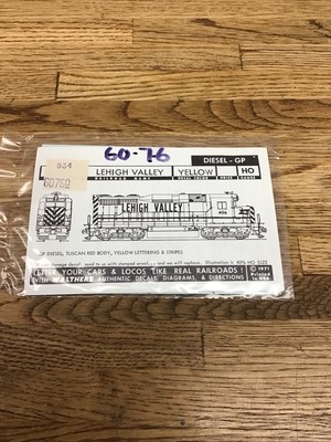 Walthers HO Scale Decal 60-76: Lehigh Valley GP Diesel Locomotive Yellow Letters