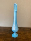 VTG FENTON Blue & White Slag Glass HOBNAIL Art Glass Footed Swung Vase 16"H