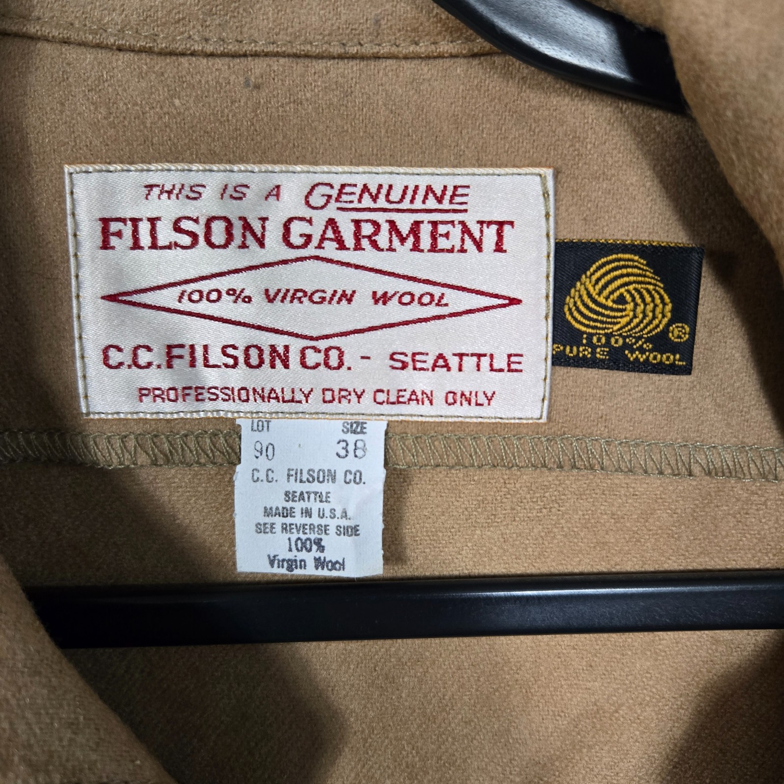 CC Filson 100% Virgin Wool USA made Jac Shirt Vintage Men 38 (fits like Med) tan