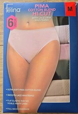 Felina Women's 6-Pack Pima Cotton Hi-Cut with Lace Trim Panties, Multicolor, MD