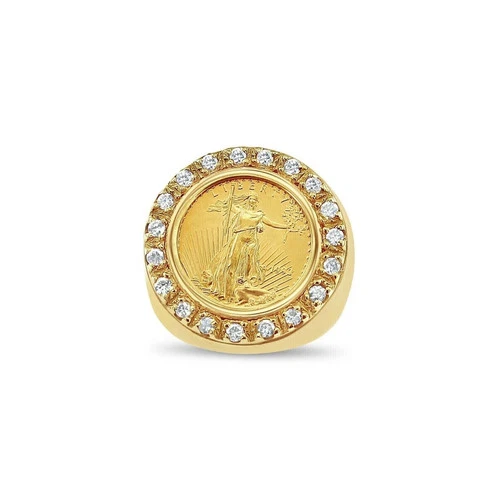 2Ct Round Cut Lab Created Diamond Lady Liberty Coin Ring 14k Yellow Gold Finish