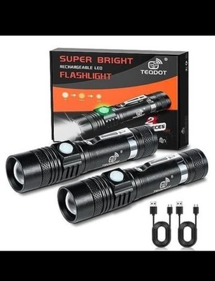 TEQDOT LED Flashlights 2 Pack 1000 Lumens Type-C Rechargeable Mini Flashlight Zo