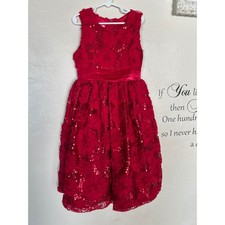 American Princess Red Sequin Floral Lace Applique Dress Girls 8 Party Valentine