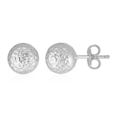 14 Karat Weißgold Kugel Ohrringe mit Kristallschliff Struktur (7 mm)