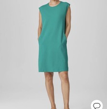 Eileen Fisher Sea Star Green Teal Organic Cotton Sleeveless Pocket Midi Dress M
