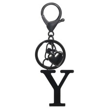 Heart Initial Letter Keychain, Stainless Steel Keyring Backpack Charm, Black Y