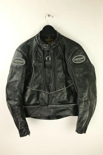 VANSON Men's Sz US 42 Black Heavyweight Leather Motorcycle Jacket USA - product listing photo