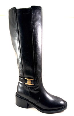 Anne Klein Anessa Black Knee High Block Low Heel Riding Boot