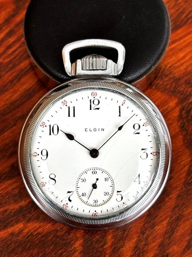 Clean 1911 Elgin 16 Size 7J Grade 293 Nickel Silver Case Decent Dial Runs Great!