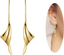 14K Gold Hoop Earrings for Women, Hypoallergenic Spiral Threader Gold Plated Dan