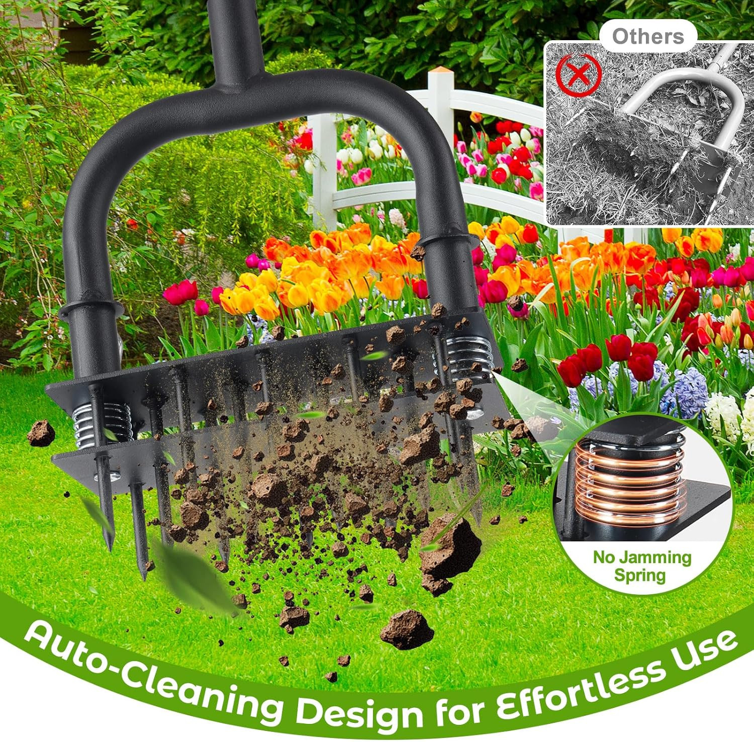 Aerator Lawn Tool: Sharp 14 Iron Spikes, Automatic Dirt Leaf Cleaning, Manual La