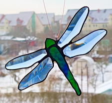 Bleiverglasung Fensterbild Suncatcher Blauflügel- Facetten- Libelle in Tiffany