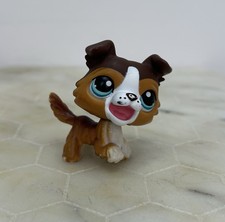 Rare 2007 LPS Collie Dog Brown w/ Blue Eyes & Open Mouth Paw Raised SEE PICS