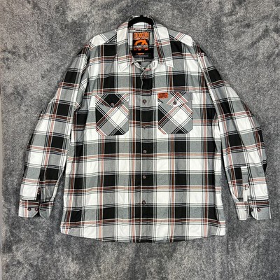 Authority Zero Dixxon Flannel Shirt Mens 3X Black Orange Plaid Survival