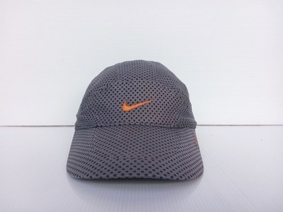 NIKE DRI-FIT Gray Cap Hat Colorful Full Mesh TAILWIND Orange Swoosh Logo