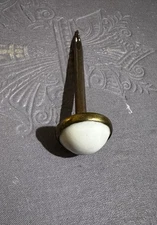 Antique White Porcelain Dome & Brass Picture Nail Artwork Hanger 2.5" long