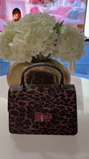 Leopard Print Top Handle Satchel Bag Silver Hardware Women Rectangle
