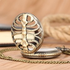 Retro Steampunk Pocket Watch Ribcage Hollow Case Quartz with Necklace Chain Gift