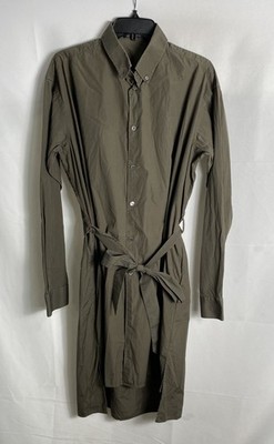 Versace Women's Olive Green Long Sleeve Belted Button Front Shirt Dress Sz 40