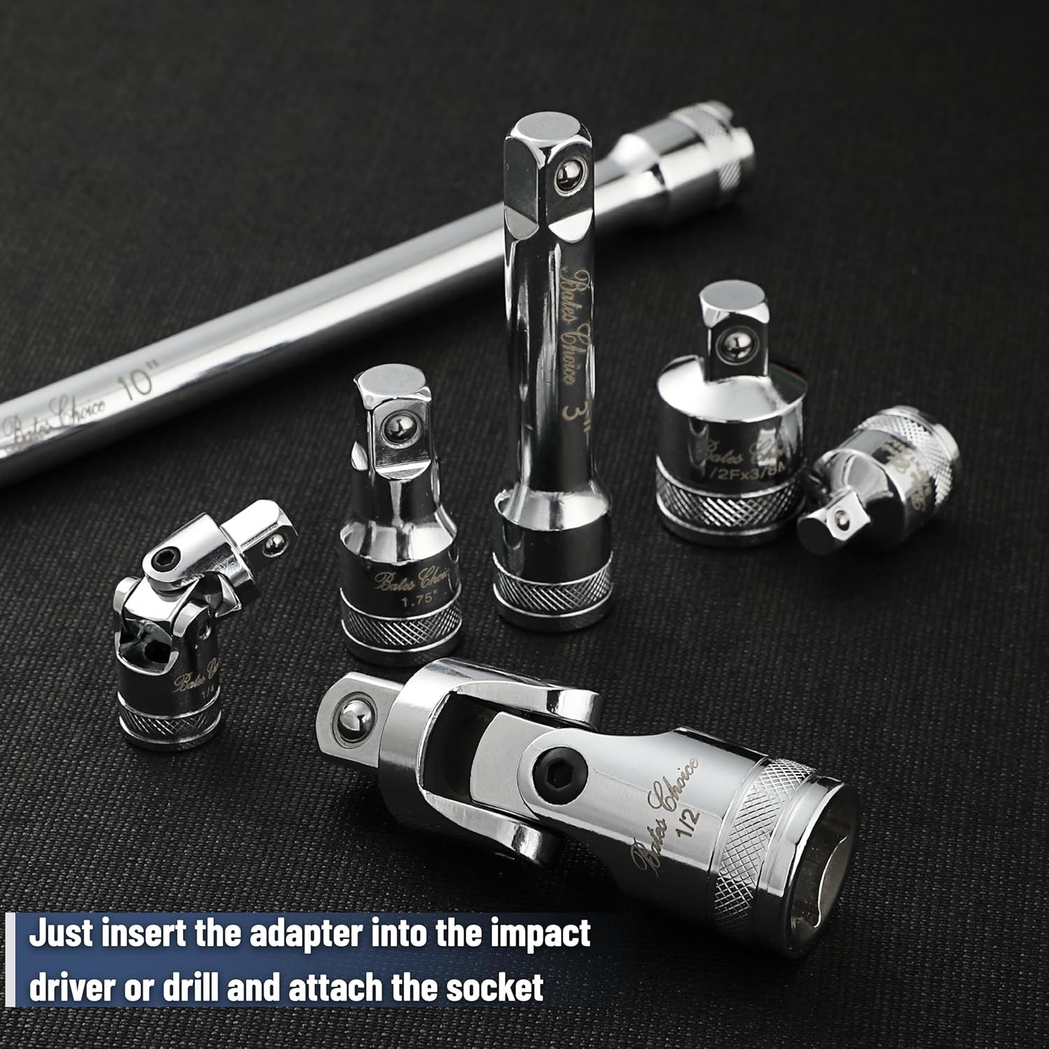 Bates 10-Piece Chrome Vanadium Socket Accessory Set - Versatile Extension Tools