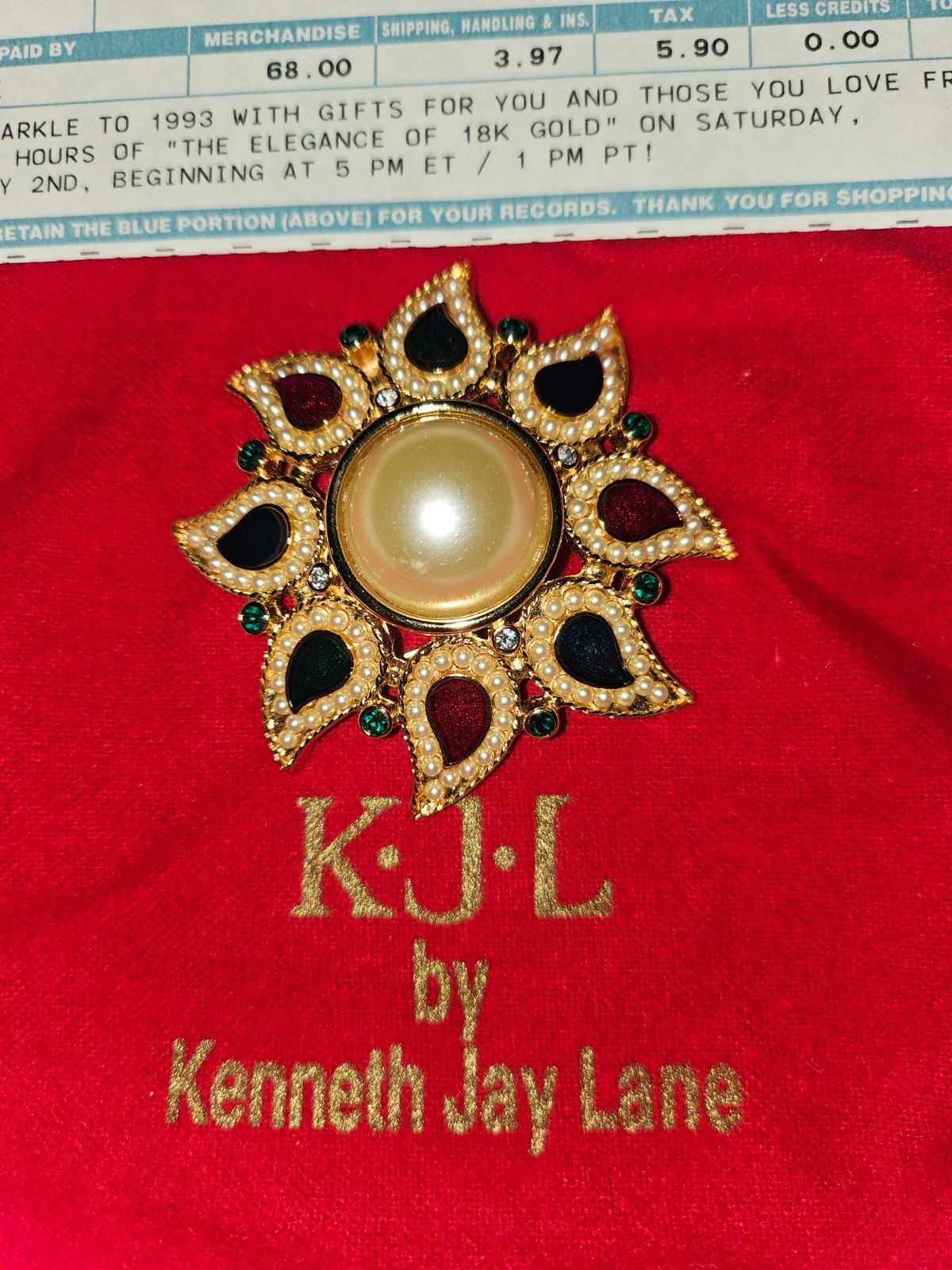 Vtg Kenneth Jay Lane KJL Multicolor Enamel Pearl … - image 1