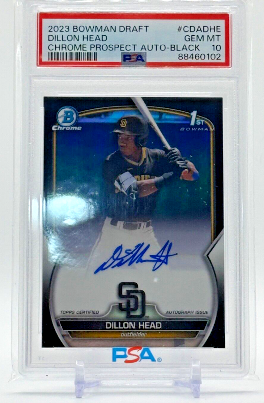 GEM 2023 Bowman 1st Chrome Draft  BLACK REFRACTOR AUTO/75  Dillon Head PSA 10