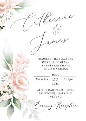 10 PERSONALISED EVENING WEDDING INVITATIONS - BLUSH ROSE AND SAGE - Picture 2 of 2