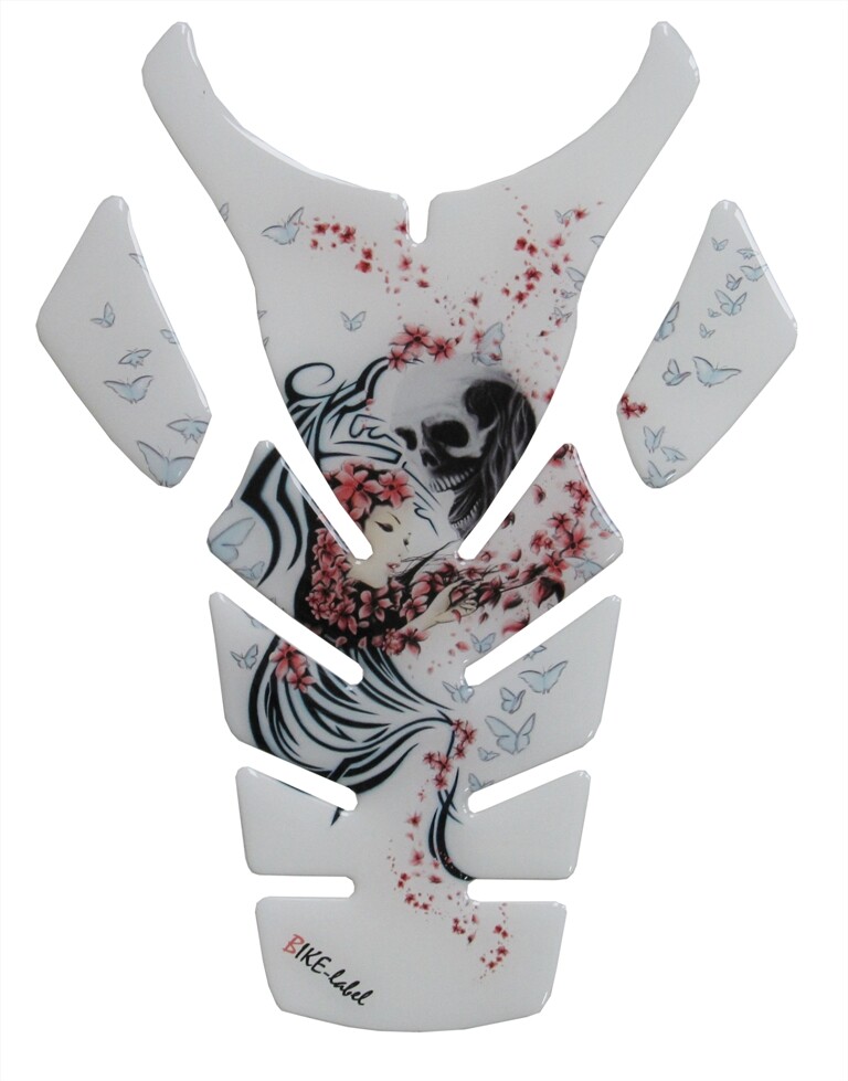 Motorcycle 3D sticker tank pad skull with woman butterflies flowers: shape 2